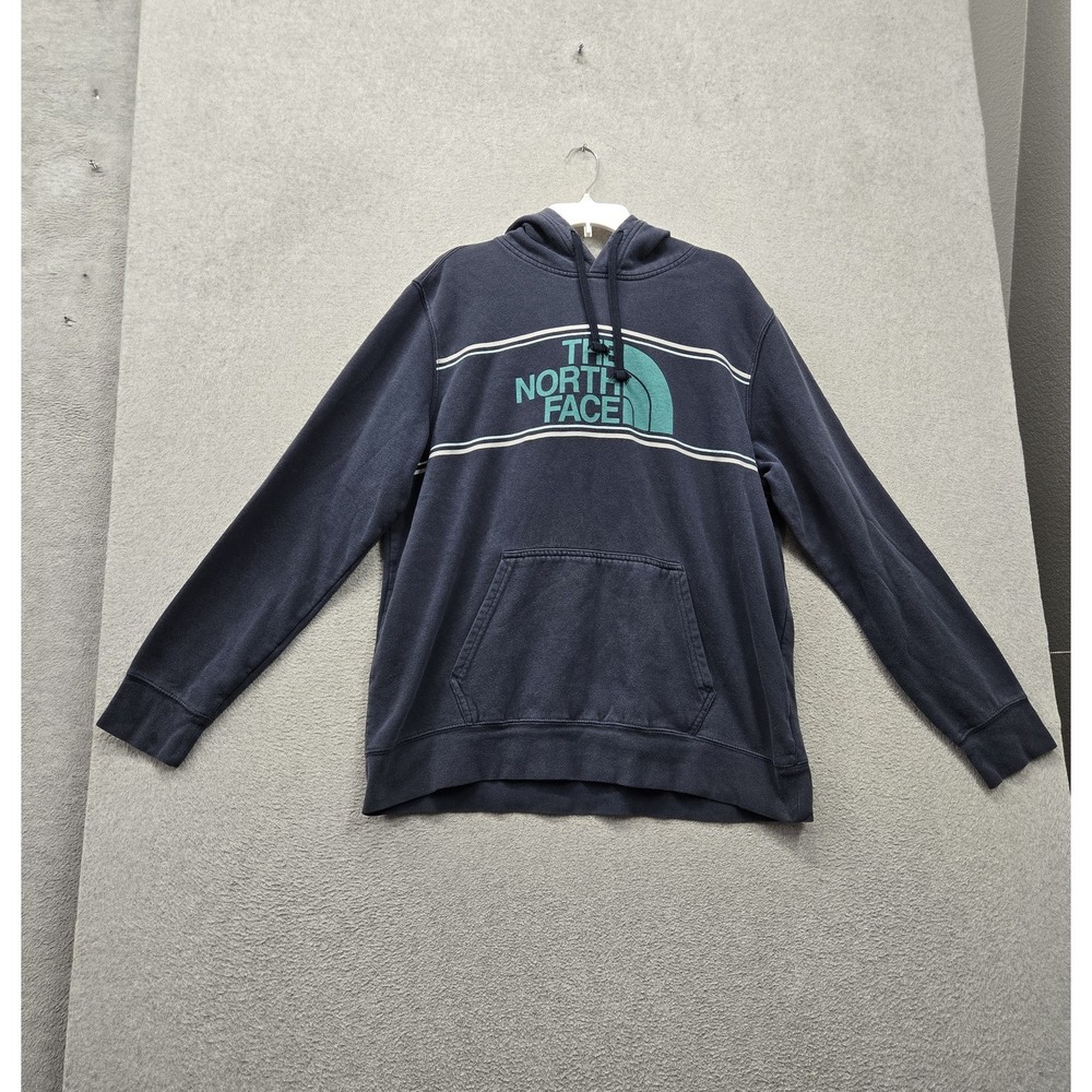 The North Face Men Hoodie XL Navy Logo Graphic Print Fleece Activewear Pullover